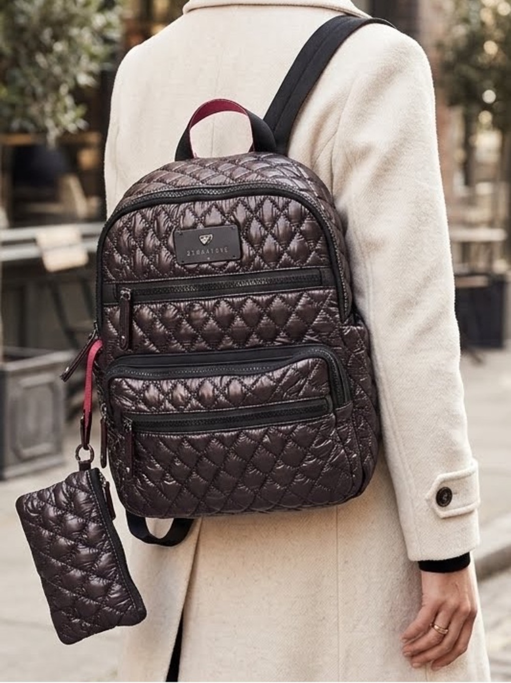 HeartLove by Charo Backpack Quilted Set Black Metallic Red Accents 9-Pocket NWT